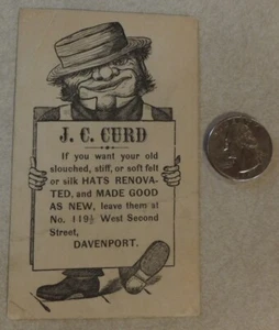 VTG BUSINESS CARD J.C. CURD HAT RENOVATOR DAVENPORT GREAT VINTAGE GRAPHICS - Picture 1 of 3