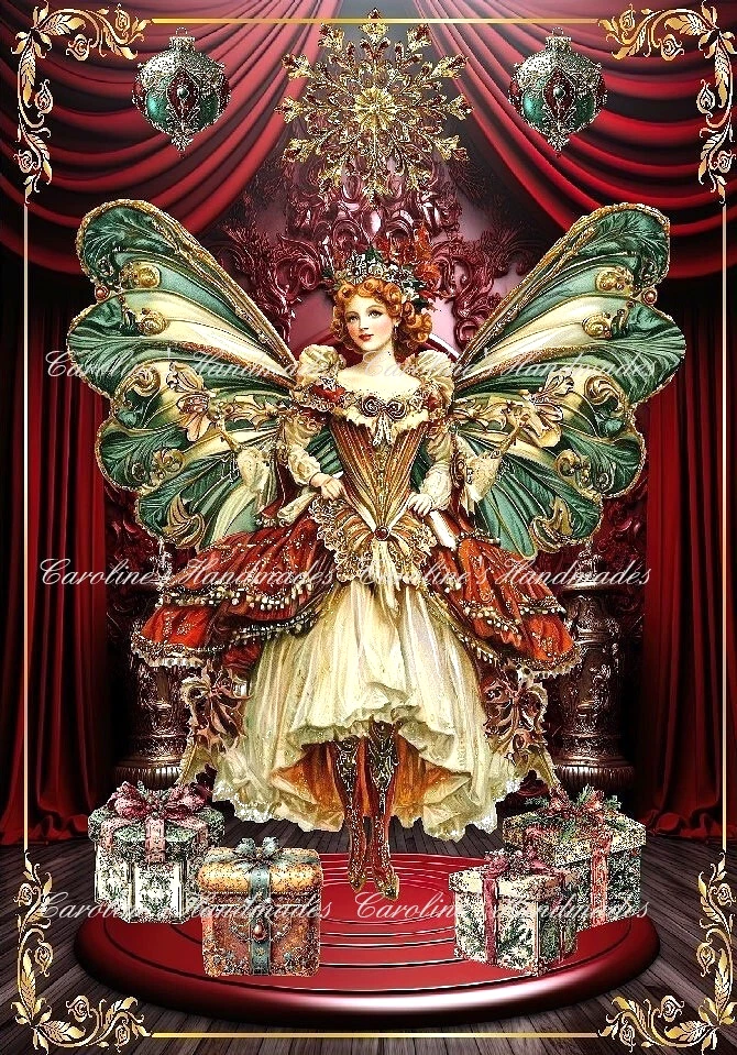 Beautiful Ornate Chrismas Fairy Designer Cotton Fabric Quilt Block Multi-size - Image 1 of 1
