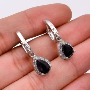 Pendientes de plata de ley 925 de ónix creados en laboratorio Art Deco estilo vintage para ella - Imagen 1 de 8