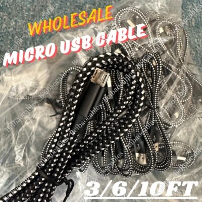 Cable cargador rápido micro USB cable de datos resistente para Samsung Android Google lote Foto 1 de 4