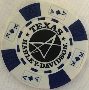 TEXAS HARLEY DAVIDSON POKER CHIP (WHITE & BLUE) BEDFORD, TX - Picture 1 of 2