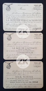ROYAL AUBERT PALACE Cinéma NICK WINTER Musidora 3 Cartons d'Invitation Lyon 1921 - Imagen 1 de 1