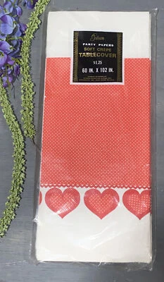 Vtg Gibson Soft Crepe Paper Tablecover Heart Love XL 60 x 102 NOS Polka Dot Red - Image 1 of 4