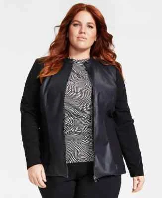 Jaqueta Alfani Plus Size Mídia Mista, Tamanho OX Preto Escuro - Imagem 1 de 3