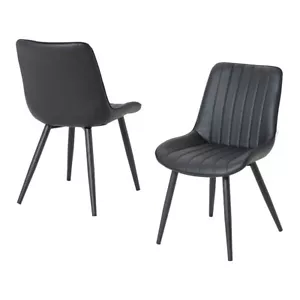 2x Dining Chairs Kitchen Living Room Accent Chair Upholstered Padded Seat Black - Picture 1 of 1