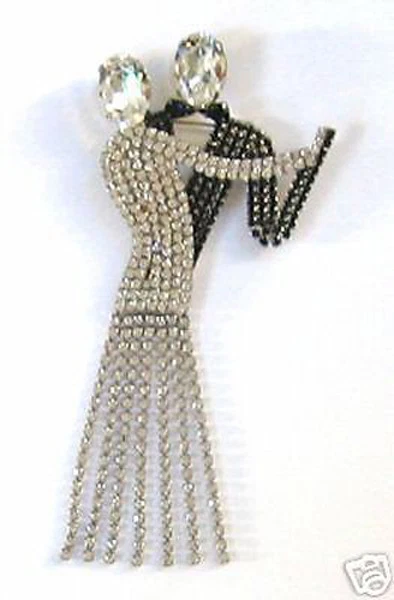 Butler and Wilson Clear Black Swarovski Crystal Dancing Couple Brooch NEW - Image 1 of 1