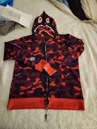 A BATHING APE (BAPE) Felpa con cappuccio zip intera A Bathing Ape BAPE rosa viola mimetica testa di squalo taglia large