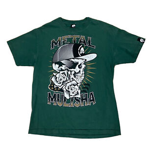 Metal Mulisha Short Sleeve Green Crew Neck T Shirt Medium Skull Gold Tooth Faded