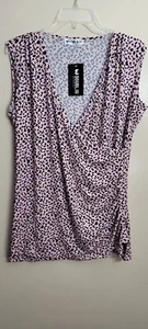 NWT Doublju Womans Sleeveless Pink Leopard Print Size 2X V-Neck Wrap Style Shirt - Picture 1 of 6