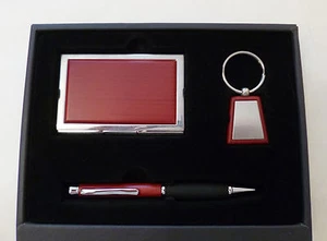 Visitenkartenetui Halter & Stift & Schlüsselanhänger Ring Geschenkset verpackt - NEU - Bild 1 von 2