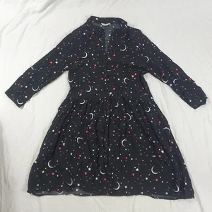 Hush Black Moon And Stars Button Up Shirt Dress Size UK 14 - Picture 1 of 12