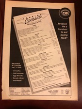 Maui Lahaina Coolers Restaurant Bar Vintage Menu page 8 x 11" from 1996 magazine