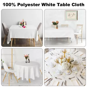 100% Polyester White Table Cloth Rectangle Round Square Tablecloths for Wedding - Picture 1 of 21