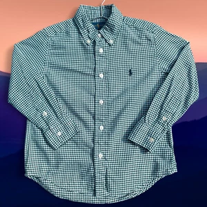 Polo Ralph Lauren Boys 4 Pony Dark Green White Check Plaid Gingham Flannel Shirt - Picture 1 of 11