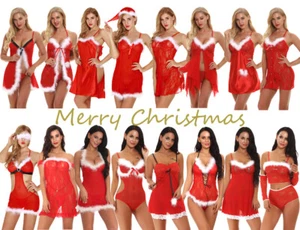 Christmas Sexy Lingerie Red Sleepwear Lace Nightwear Santa Nightdress G-string - Picture 1 of 49