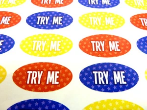 "TRY ME" Aufkleber bunte Werbe-Verkaufsetiketten für Bastelstände Muster - Bild 1 von 7