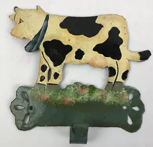 Antique Vintage Metal Towel Rail Roll Holder Hand Painted Cow Theme 6.5" x 7" - Picture 1 of 7