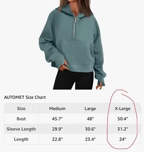 NWT Women's Hoodie Athleisure Cropped Qtr Zip Sweatshirt Top Pullover Green XL - Picture 1 of 6