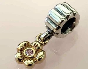 PANDORA | 14K GOLD SS PINK SAPPHIRE DAISY CHARM ✪NEW✪ 790372PSA RETIRED RARE 925 - Picture 1 of 12