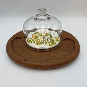 Vintage 70s Spice of Life Goodwood Cheese Cracker Tray Board Glass Dome - Picture 1 of 8