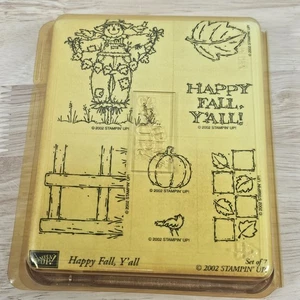 2002 Stampin Up Happy Fall Y'all Gummi Holz Stempelset 7 Stück unbenutzt - Bild 1 von 5
