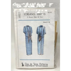Vestido, Blusa, Falda y Chaleco Dos de Tejas Patrón 6027 Milano Talla 6-24, Nuevo - Imagen 1 de 2
