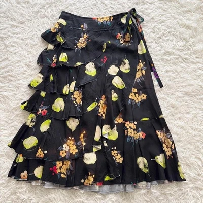 Falda Larga Tricot COMME des GARCONS AD2004 En Niveles Floral Negra Hecha en Japón M Foto 1 de 4