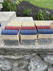 Vintage Stackwell Harvite Poker Chips Original Box 300 Chips Clay Composite - Picture 1 of 3