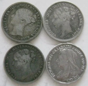 Gran Bretaña Reino Unido lote de 4 3d plata de ley 1875 80 81 96 #41 - Imagen 1 de 2
