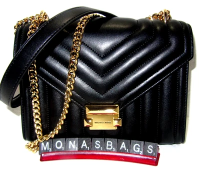 Bolso de Hombro Michael Kors Whitney Mediano Solapa Cuero Acolchado Negro Nuevo con Etiquetas $628 Foto 1 de 4