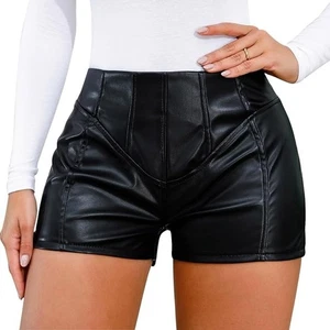 *Neu ohne Etikett* Tulucky Damen Kunstleder hohe Taille flexible Club Shorts ~ Large - Bild 1 von 5