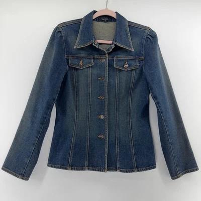 CHAQUETA VAQUERA KAREN KANE Denim Oscuro Abrigo Preppy A Medida Blazer MUJER M Foto 1 de 4