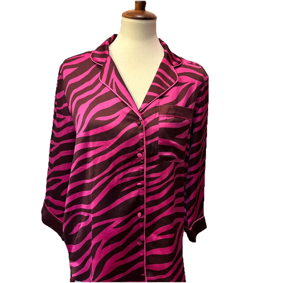 Pijama Estampado Cebra S/M Rosa Caliente/Púrpura Satén Sedoso Ann Taylor Glam Lujo ¡LEER! Foto 1 de 4