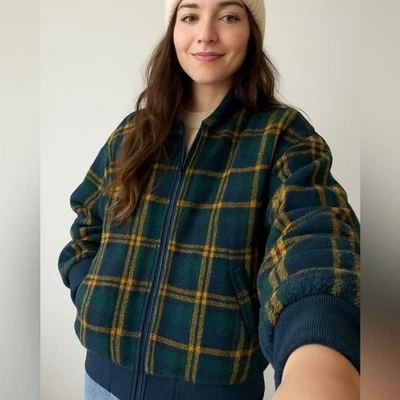 Vintage EMS Plaid Sherpa Fleece Bomber Jacket Mens Small 90s Utility Nordic Ski - Image 1 of 4