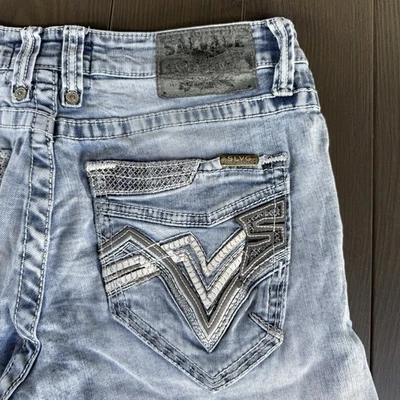 Pantalones de mezclilla premium elásticos azul claro Salvage Supply Co Mayhem Bootcut 32x32 Foto 1 de 4