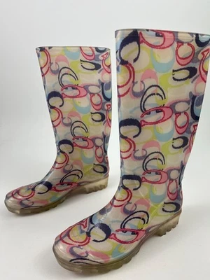 Coach Pixy мечта многоцветный подпись логотип резиновый дождя ботинки 7 розовый зеленый оранжевый - Изображение 1 из 4