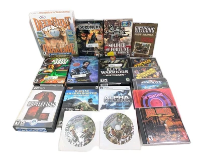 Lote de 15 juegos de PC Deerhunt Battlefield Midnight Outlaw Need For Speed Vietcong... Foto 1 de 4