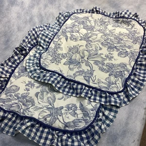 Waverly Garden Room Floral Toile Blue Gingham Rüschen Standard Kissenbezug Set 2 - Bild 1 von 6