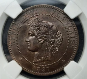 1897-A France 10 Centimes Bronze Coin NGC MS62 BN - Picture 1 of 6