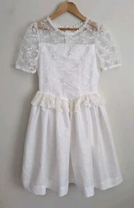 Vintage Rare Edition White Girls Dress 8 Puff Sleeve Lace USA Union Made Classic - Picture 1 of 13