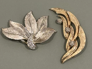 Vintage BSK Fächerblatt Blätter Design Brosche Anstecknadel Lot goldfarben 2 Stück tragbar signiert - Bild 1 von 12