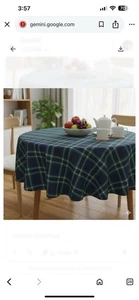 Green and Navy Blue -60” round tablecloth-Polyester Fabric Textile Products - Picture 1 of 5