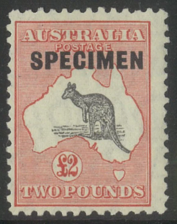 Australia Kangaroo Stamp S/Mult WMK £2 Black/Rose Ovpt Specimen SG114s MUH #AU49 - Image 1 of 1