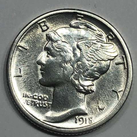 1918-S  Mercury Silver Dime #19744 Cover