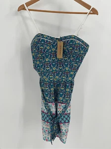 American Rag Cie Jumper Shorts Romper Women’s Large Floral Blue Sleeveless New - Picture 1 of 15