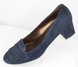 AGL Women's EU 40.5 US 9.5 Navy Blue Suede Fringe Block Heel Pumps Made in Italy - Picture 1 of 12