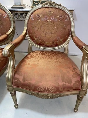 Pair French Satin Side  Chairs Copper Satin /40x36 - Image 1 of 4