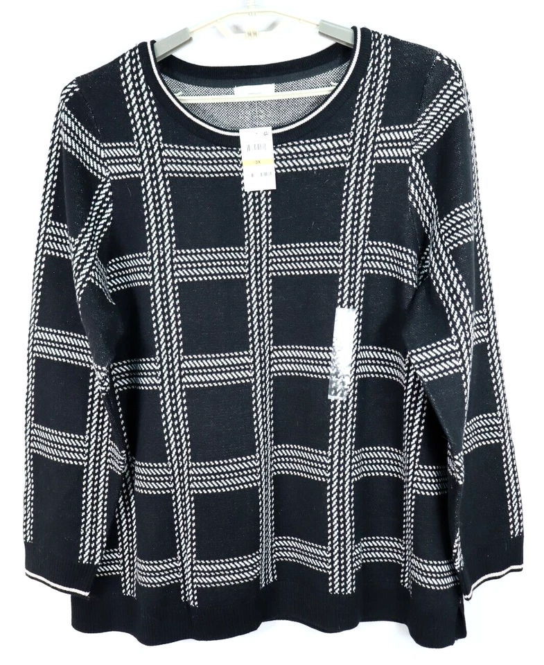 Charter Club Womens Black Plaid Metallic Shirt Sweater Top Plus 3x BHFO 7955