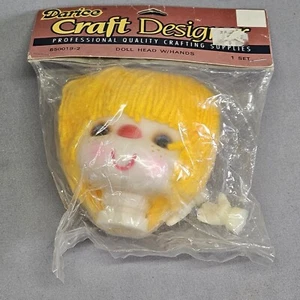 Vintage Darice Craft Designer Doll Head With Hands Yellow Yarn Hair Blue Eyes - Picture 1 of 5
