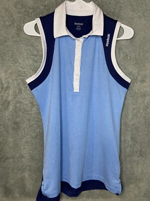 Camisa Polo Reebok Para Mujer Talla S Azul Blanco Bloques de Color Pullover Sin Mangas Top Foto 1 de 4